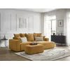Image de Canapé d'angle convertible coffre ATILLA tissu texturé avec pouf jaune angle droit BOBOCHIC 5 places