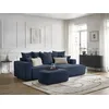 Image de Canapé d'angle convertible coffre ATILLA tissu texturé avec pouf bleu foncé angle droit BOBOCHIC 5 places
