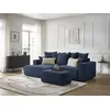 Image de Canapé d'angle convertible coffre ATILLA tissu texturé avec pouf bleu foncé angle gauche BOBOCHIC 5 places