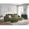 Image de Canapé d'angle convertible coffre ATILLA tissu texturé avec pouf vert angle droit BOBOCHIC 5 places