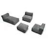 Image de Canapé de jardin modulable BIARRITZ avec bâche de protection, 2 chauffeuses 1 place, 1 méridienne et 1 pouf noir BOBOCHIC