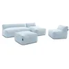 Image de Canapé de jardin modulable RIVIERA tissu chiné avec 1 chauffeuse 1 place, 1 chauffeuse 2 places, 1 méridienne bleu clair BOBOCHIC