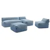 Image de Canapé de jardin modulable RIVIERA tissu chiné avec 1 chauffeuse 1 place, 1 chauffeuse 2 places, 1 méridienne bleu foncé BOBOCHIC