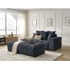 Image de Canapé droit fixe MONT-BLANC velours avec pouf bleu foncé accoudoir droit BOBOCHIC 5 places