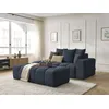 Image de Canapé droit fixe MONT-BLANC tissu chiné avec pouf bleu foncé accoudoir droit BOBOCHIC 5 places