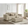 Image de Canapé droit convertible coffre CHELSEA gros côtelé doux avec pouf taupe BOBOCHIC 4 places