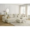 Image de Canapé panoramique convertible réversible coffre SIDONIE velours côtelé avec pouf beige BOBOCHIC 5 places