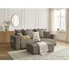 Image de Canapé droit convertible SIDONIE tissu chiné avec pouf taupe BOBOCHIC 4 places