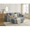 Image de Canapé droit convertible SIDONIE tissu chiné avec pouf gris foncé BOBOCHIC 4 places
