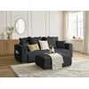 Image de Canapé droit convertible coffre SIDONIE velours côtelé avec pouf noir BOBOCHIC 4 places