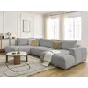 Image de Canapé panoramique convertible FUJI tissu bouclette gris clair angle droit BOBOCHIC 5 places