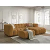 Image de Canapé d'angle fixe TALIA tissu bouclette avec pouf jaune angle droit BOBOCHIC 4 places