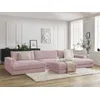 Image de Canapé panoramique fixe compact LEONARD velours côtelé avec pouf violet BOBOCHIC 5 places