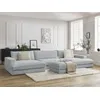 Image de Canapé panoramique fixe compact LEONARD velours côtelé avec pouf gris clair BOBOCHIC 5 places