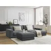Image de Canapé d'angle fixe compact LEONARD tissu texturé avec pouf gris foncé angle droit BOBOCHIC 4 places