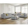 Image de Ensemble canapé droit fixe 3 + 2 places CHELSEA gros velours côtelé avec pouf gris clair BOBOCHIC 6 places
