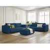 Image de Ensemble canapé droit fixe 3 + 2 places CHELSEA gros velours côtelé avec pouf bleu foncé BOBOCHIC 6 places