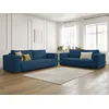 Image de Ensemble canapé droit fixe 3 + 2 places CHELSEA gros côtelé doux bleu foncé BOBOCHIC 5 places