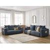 Image de Ensemble canapé droit fixe 3 + 2 places SIDONIE tissu chiné bleu foncé BOBOCHIC 5 places