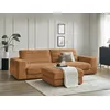 Image de Canapé droit fixe 3 places SIERRA tissu texturé avec pouf orange BOBOCHIC