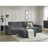 Image de Canapé droit fixe 3 places SIERRA tissu texturé avec pouf gris foncé BOBOCHIC