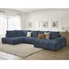 Image de Canapé panoramique convertible coffre EVEREST tissu chiné bleu foncé angle droit BOBOCHIC 6 places