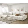 Image de Canapé panoramique convertible coffre EVEREST tissu chiné avec pouf blanc angle droit BOBOCHIC 7 places