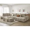 Image de Canapé panoramique convertible coffre EVEREST tissu chiné avec pouf taupe angle droit BOBOCHIC 7 places