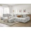 Image de Canapé panoramique convertible coffre EVEREST tissu chiné avec pouf gris clair angle droit BOBOCHIC 7 places