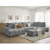 Image de Canapé panoramique convertible coffre EVEREST tissu chiné avec pouf gris foncé angle gauche BOBOCHIC 7 places