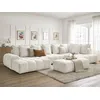 Image de Canapé panoramique convertible coffre EVEREST tissu chiné avec pouf blanc angle gauche BOBOCHIC 7 places