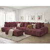 Image de Canapé panoramique convertible coffre EVEREST tissu chiné avec pouf rouge angle droit BOBOCHIC 7 places
