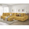 Image de Canapé panoramique convertible coffre EVEREST tissu chiné avec pouf jaune angle droit BOBOCHIC 7 places