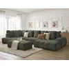 Image de Canapé panoramique convertible coffre EVEREST tissu chiné avec pouf vert angle droit BOBOCHIC 7 places