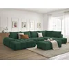 Image de Canapé panoramique convertible coffre EVEREST tissu texturé avec pouf vert angle gauche BOBOCHIC 7 places