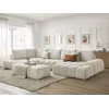Image de Canapé panoramique convertible coffre EVEREST tissu texturé avec pouf beige angle droit BOBOCHIC 7 places