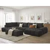 Image de Canapé panoramique convertible coffre EVEREST tissu texturé avec pouf noir angle droit BOBOCHIC 7 places
