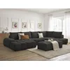 Image de Canapé panoramique convertible coffre EVEREST tissu texturé avec pouf noir angle gauche BOBOCHIC 7 places