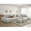Image de Canapé panoramique convertible coffre EVEREST tissu texturé avec pouf gris clair angle gauche BOBOCHIC 7 places