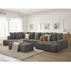 Image de Canapé panoramique convertible coffre EVEREST tissu texturé avec pouf gris foncé angle droit BOBOCHIC 7 places