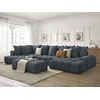 Image de Canapé panoramique convertible coffre EVEREST tissu texturé avec pouf bleu foncé angle droit BOBOCHIC 7 places