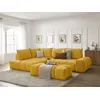 Image de Canapé d'angle L convertible coffre EVEREST tissu texturé avec pouf jaune angle gauche BOBOCHIC 4 places