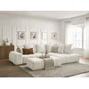 Image de Canapé d'angle L convertible coffre EVEREST tissu chiné avec pouf blanc angle droit BOBOCHIC 4 places