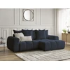 Image de Canapé d'angle convertible coffre ROXELANE tissu bouclette bleu foncé angle droit BOBOCHIC 3 places