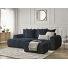 Image de Canapé d'angle convertible coffre ROXELANE tissu bouclette avec pouf bleu foncé angle droit BOBOCHIC 3 places