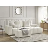 Image de Canapé d'angle convertible coffre ROXELANE tissu chiné avec pouf blanc angle droit BOBOCHIC 3 places