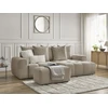 Image de Canapé d'angle convertible coffre ROXELANE tissu chiné avec pouf taupe angle droit BOBOCHIC 3 places