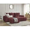 Image de Canapé d'angle convertible coffre ROXELANE tissu chiné avec pouf rouge angle droit BOBOCHIC 3 places