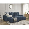 Image de Canapé d'angle convertible coffre ROXELANE tissu chiné avec pouf bleu foncé angle droit BOBOCHIC 3 places