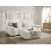 Image de Canapé droit fixe 3 places IVANE tissu texturé avec pouf blanc BOBOCHIC